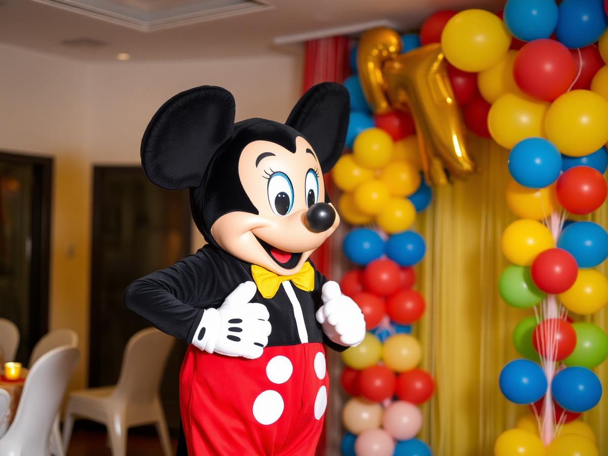 Mickey Mouse mascot at a Naanu decoration